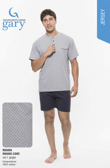 ART. R65005- pigiama uomo serafino m/m cotone r65005 - Fratelli Parenti